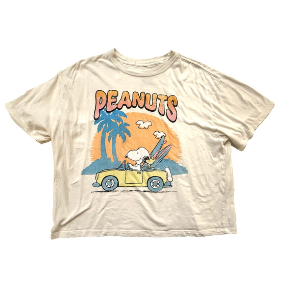 Peanuts Snoopy Surf Car Shirt Womens Large White Graphic Short Sleeve T-Shirt - Picture 1 of 6